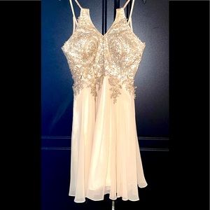 Mini cocktail dress with bling embellishments.